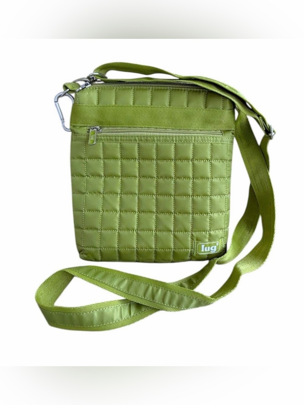 Lug Skipper Crossbody Bag Avacado Green Quilted Travel Purse Carabiner 8” x 8”